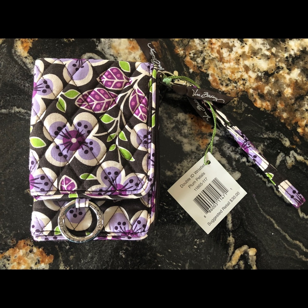 NWT Vera Bradley Double ID wristlet Plum Petals